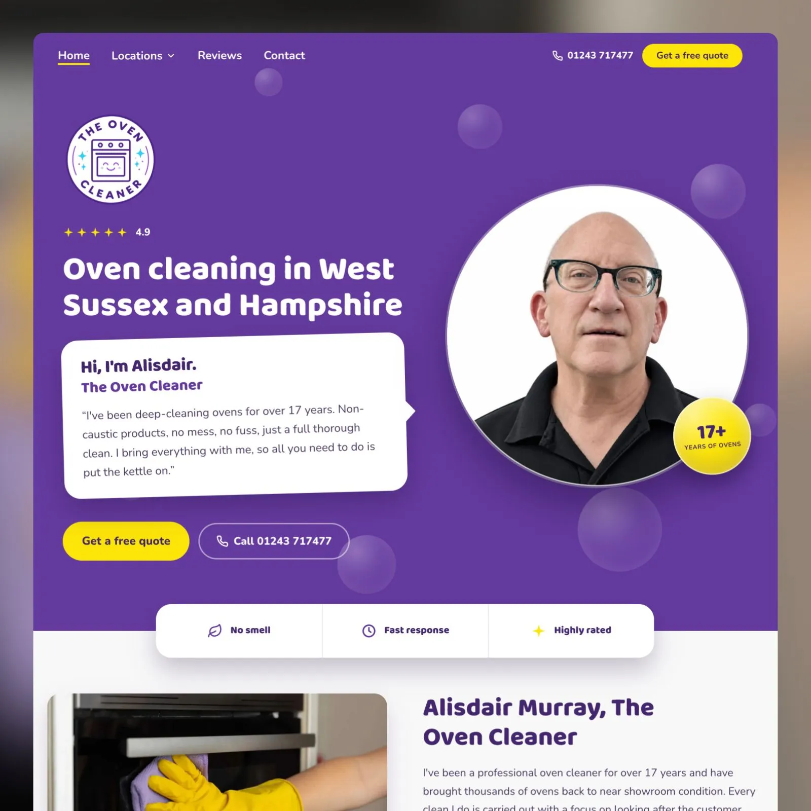 The Oven Cleaner website designed by Jayco Digital, with Alisdair Murray on the homepage